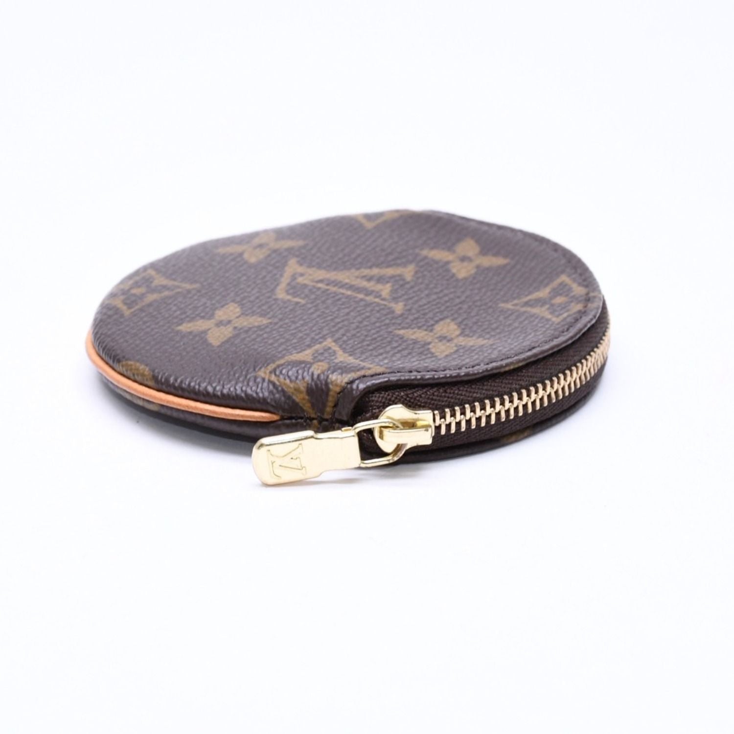 Louis Vuitton Porte Monnaie Rond Coin Purse Monogram Canvas Brown Case Gold — view 6
