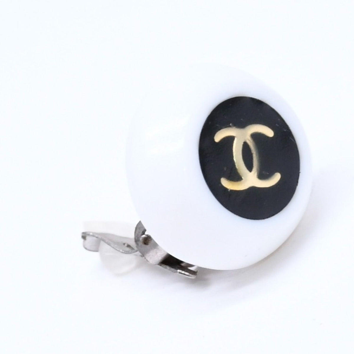Chanel 96P CC Logo Earrings 96 Resin Metal White Black Bicolor — view 3