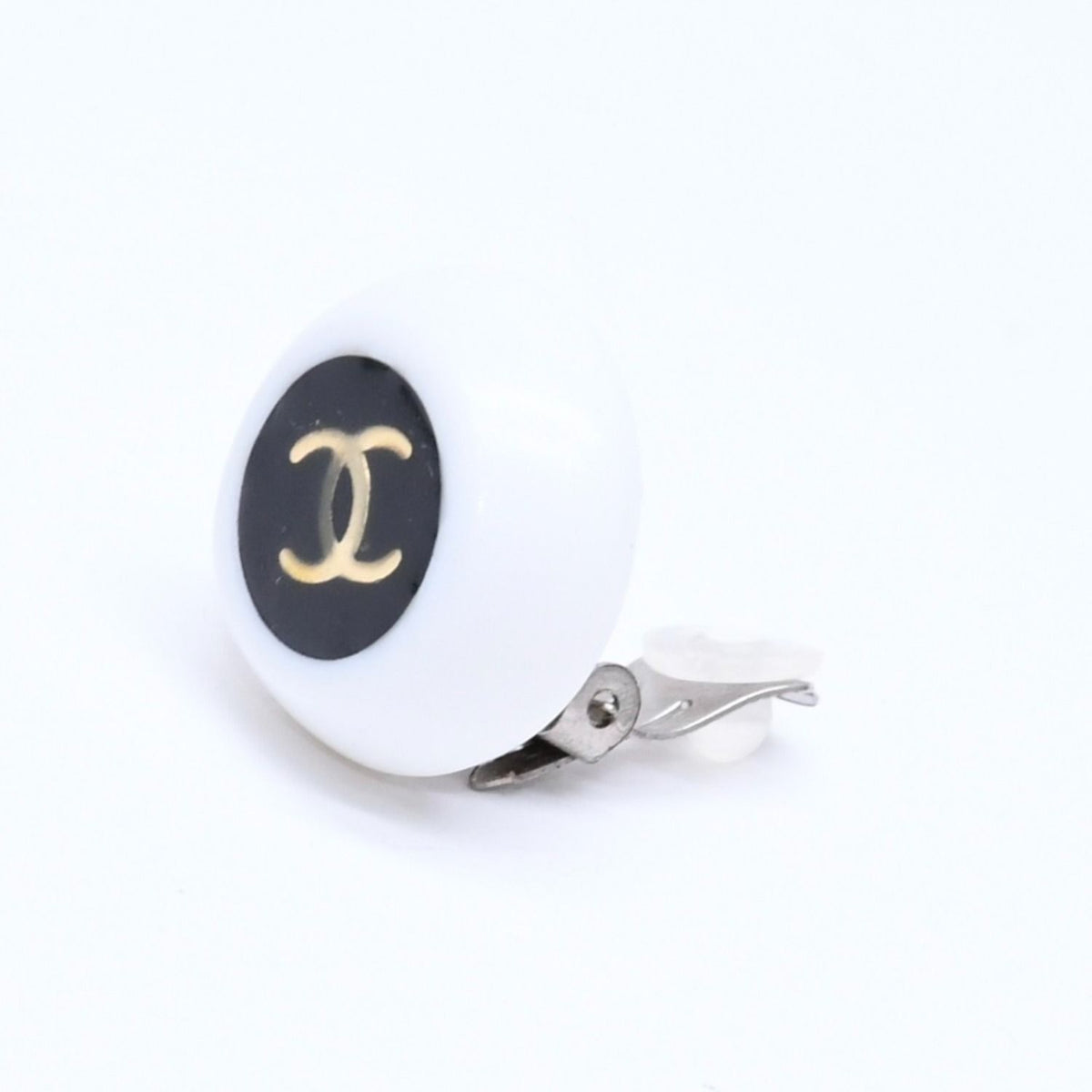 Chanel 96P CC Logo Earrings 96 Resin Metal White Black Bicolor — view 2
