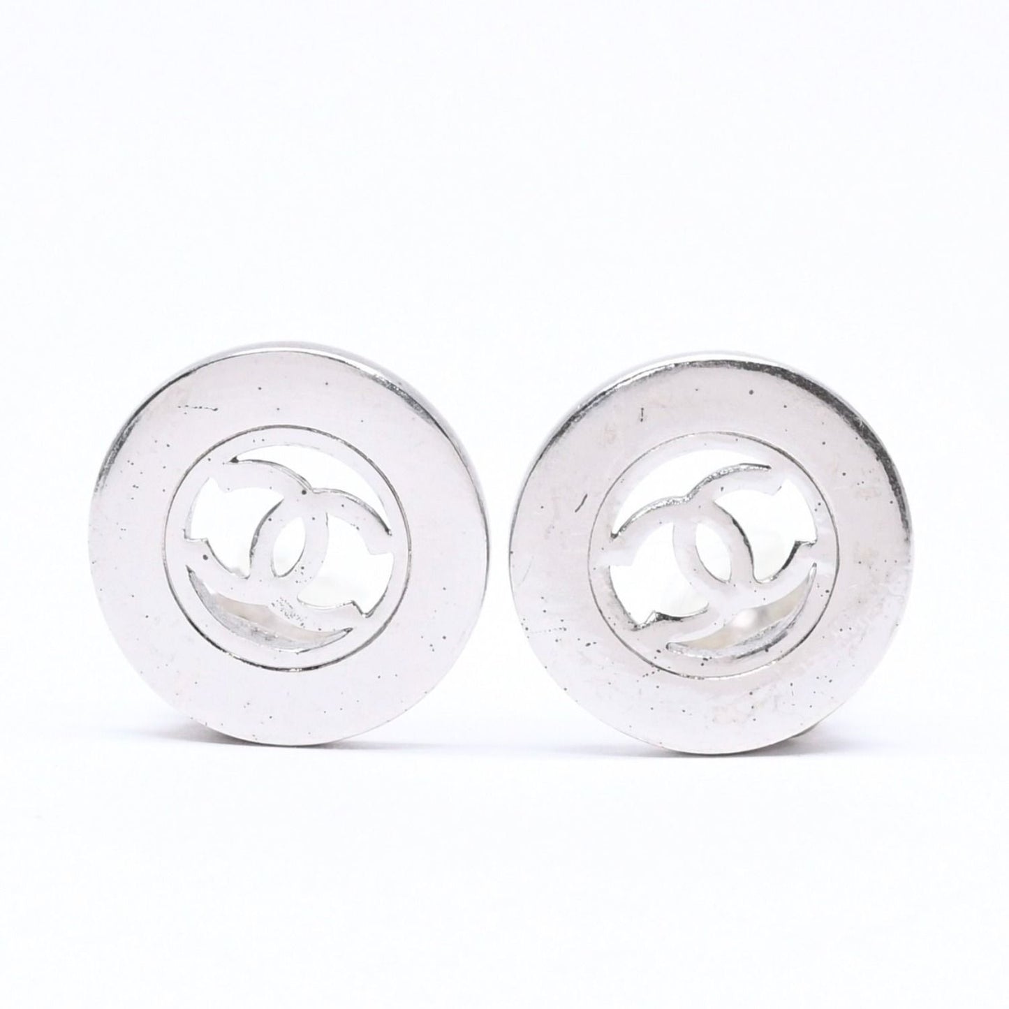 Chanel Vintage CC Logo Earrings 97 Metal Silver