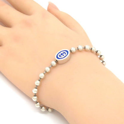 Gucci Interlocking G Ball Chain Bracelet 18 17.7 Blue Color Enamel Sterling Silver