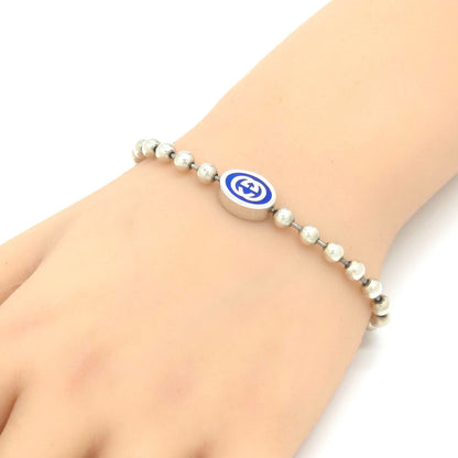 Gucci Interlocking G Ball Chain Bracelet 18 17.7 Blue Color Enamel Sterling Silver — view 8