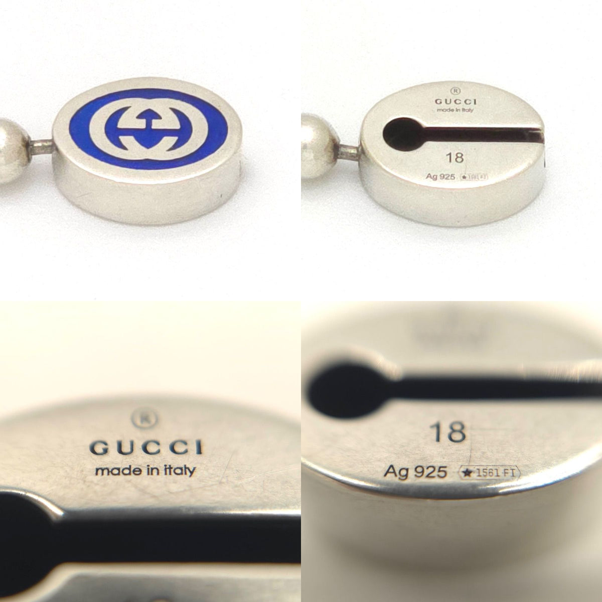 Gucci Interlocking G Ball Chain Bracelet 18 17.7 Blue Color Enamel Sterling Silver — view 6