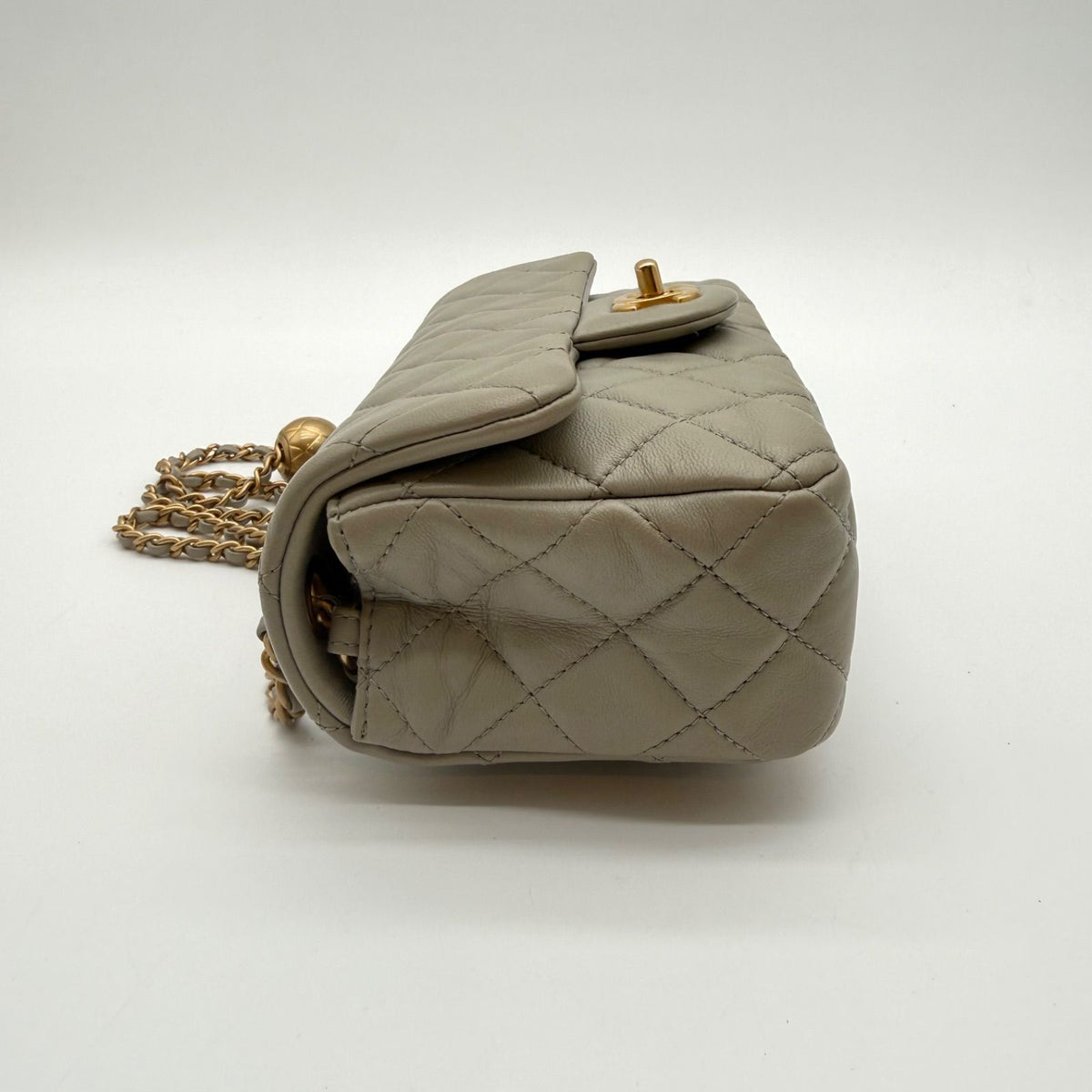 Chanel Mini Matelasse Quilted Lambskin Shoulder Bag Gray Plate — view 5
