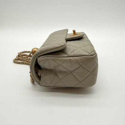 Chanel Mini Matelasse Quilted Lambskin Shoulder Bag Gray Plate — view 5