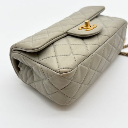 Chanel Mini Matelasse Quilted Lambskin Shoulder Bag Gray Plate — view 7