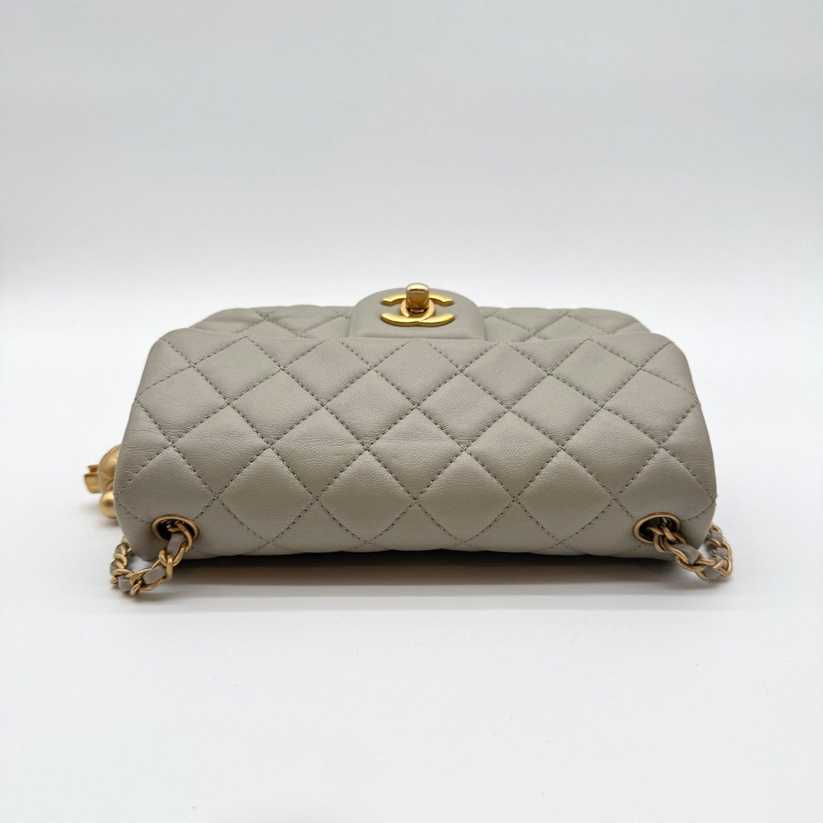 Chanel Mini Matelasse Quilted Lambskin Shoulder Bag Gray Plate — view 3