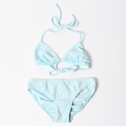 Chanel Vintage Swimwear Bikini Separate Set CC Logo Light Blue 4 40