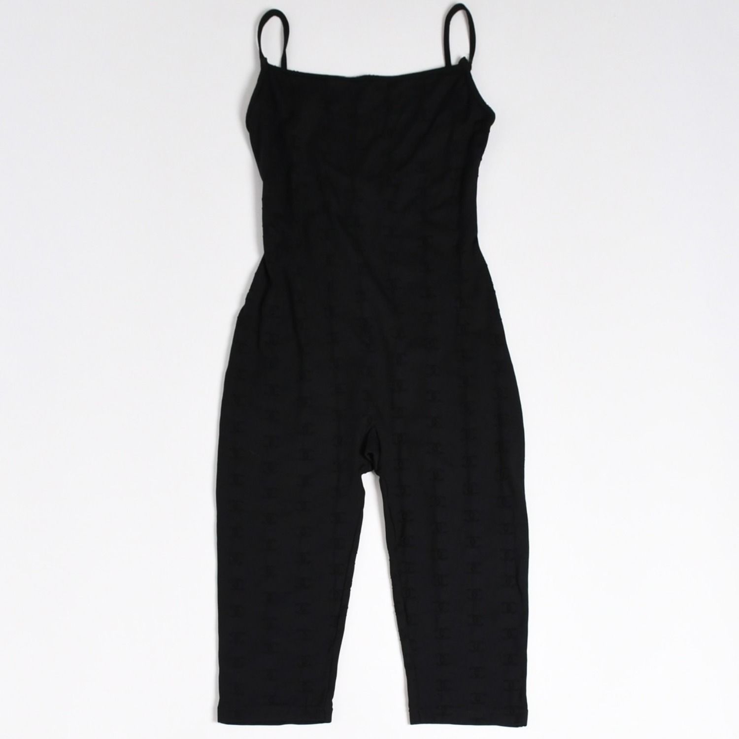 Chanel Camisole Jumpsuit CC Logo Nylon Spandex Black 40
