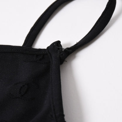 Chanel Camisole Jumpsuit CC Logo Nylon Spandex Black 40 — view 5