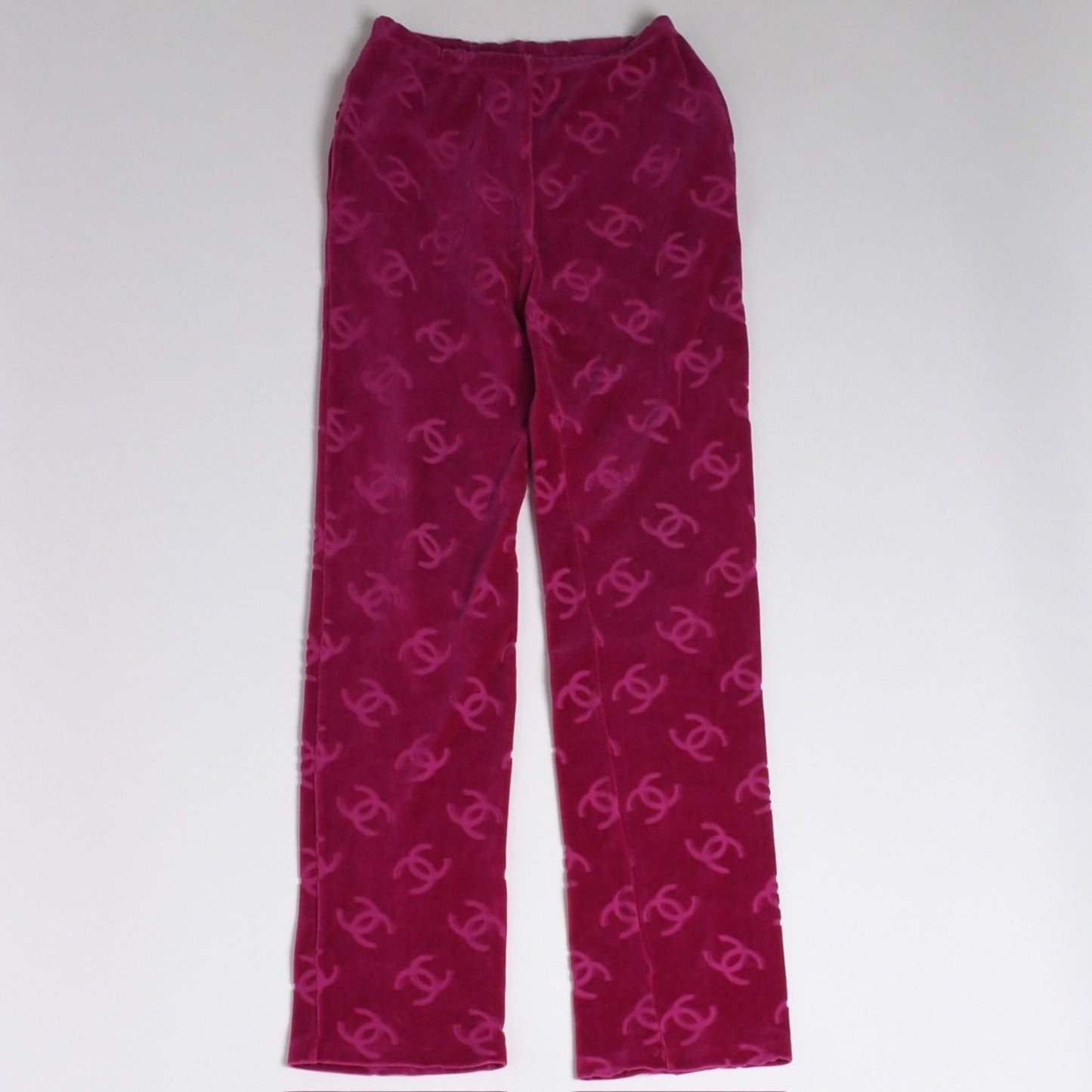 Chanel Vintage Velour Pants CC Logo Pink Archive Karl Lagerfeld
