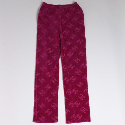 Chanel Vintage Velour Pants CC Logo Pink Archive Karl Lagerfeld