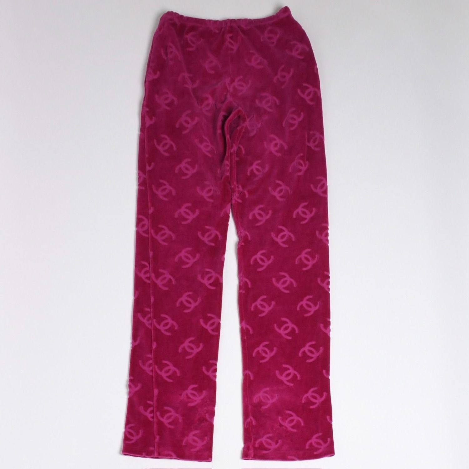 Chanel Vintage Velour Pants CC Logo Pink Archive Karl Lagerfeld — view 2