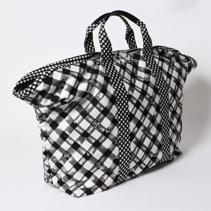 Chanel Cruise Line Gingham Check Tote Boston Bag White Black CC Logo Silver — view 3