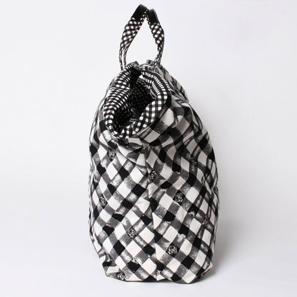 Chanel Cruise Line Gingham Check Tote Boston Bag White Black CC Logo Silver — view 4