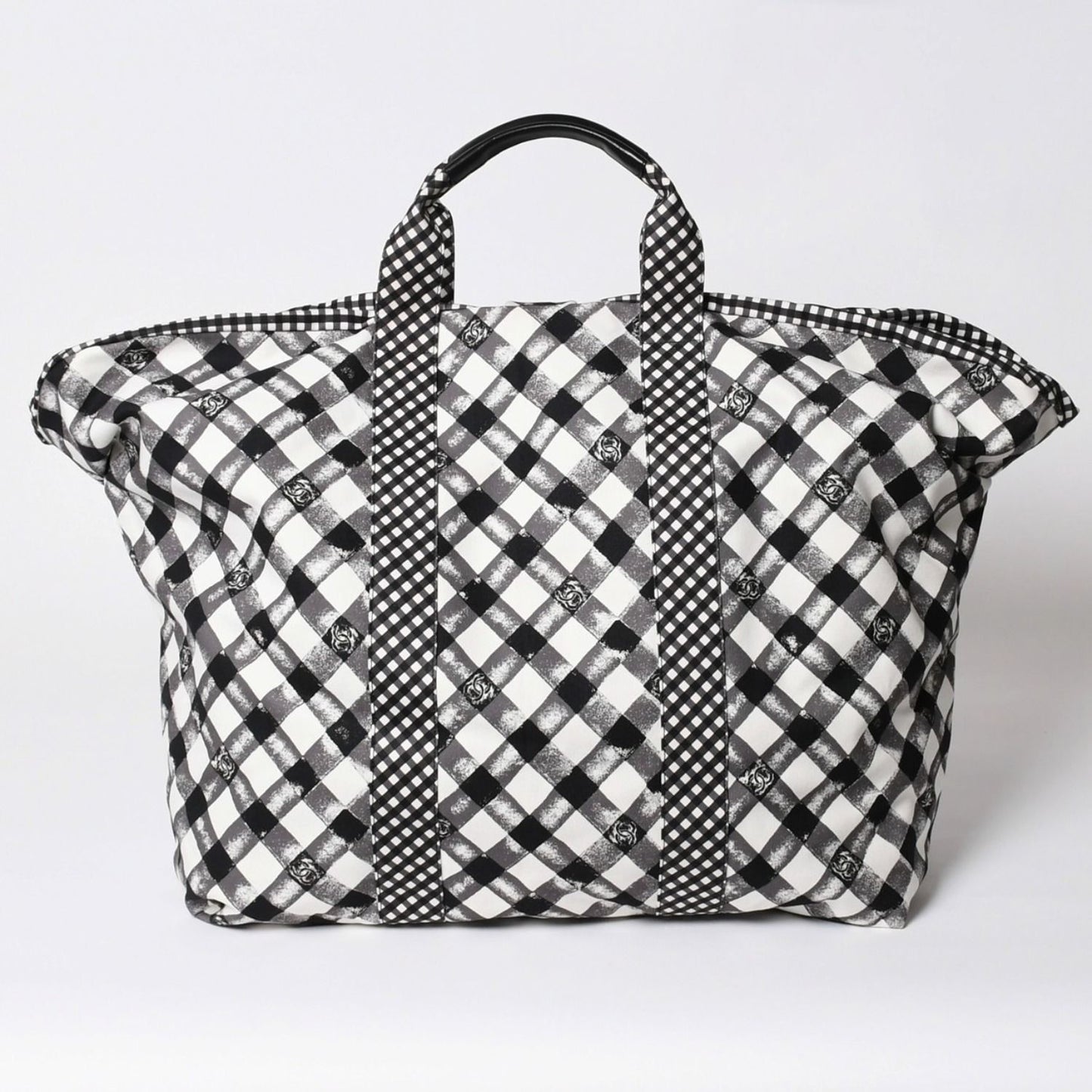 Chanel Cruise Line Gingham Check Tote Boston Bag White Black CC Logo Silver — view 2