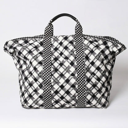 Chanel Cruise Line Gingham Check Tote Boston Bag White Black CC Logo Silver — view 2