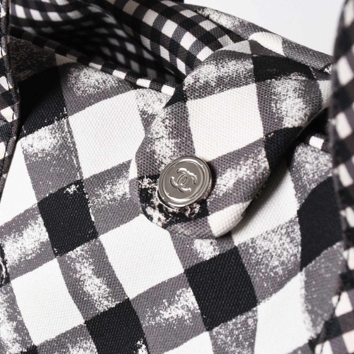 Chanel Cruise Line Gingham Check Tote Boston Bag White Black CC Logo Silver — view 7