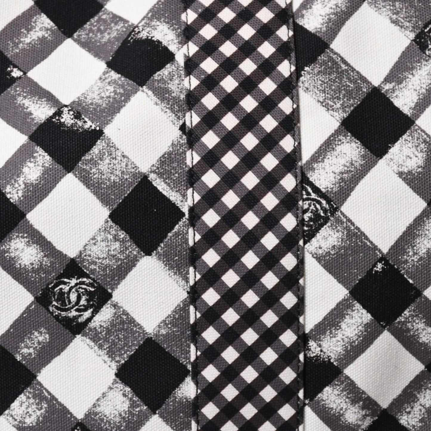 Chanel Cruise Line Gingham Check Tote Boston Bag White Black CC Logo Silver — view 8