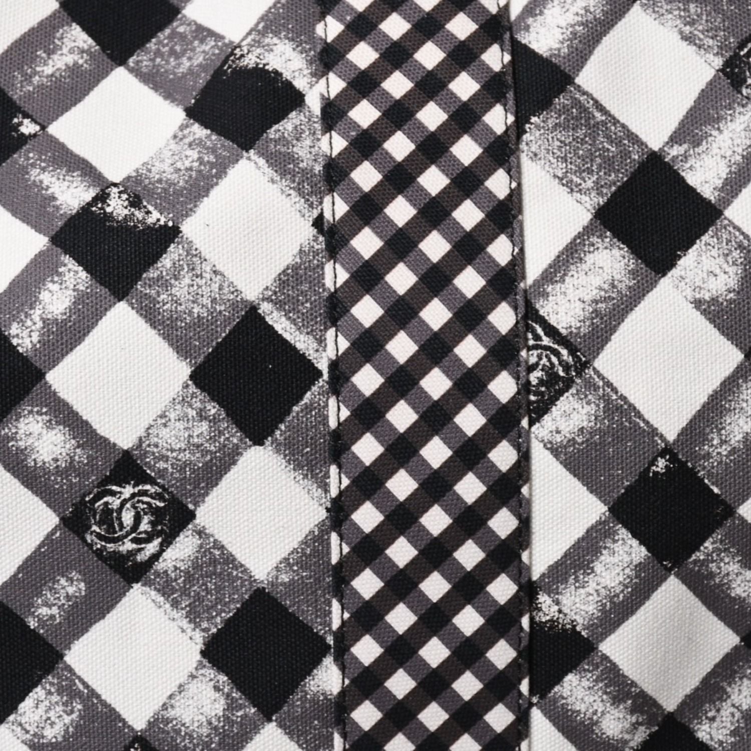Chanel Cruise Line Gingham Check Tote Boston Bag White Black CC Logo Silver — view 8