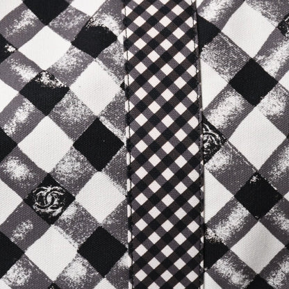 Chanel Cruise Line Gingham Check Tote Boston Bag White Black CC Logo Silver — view 8