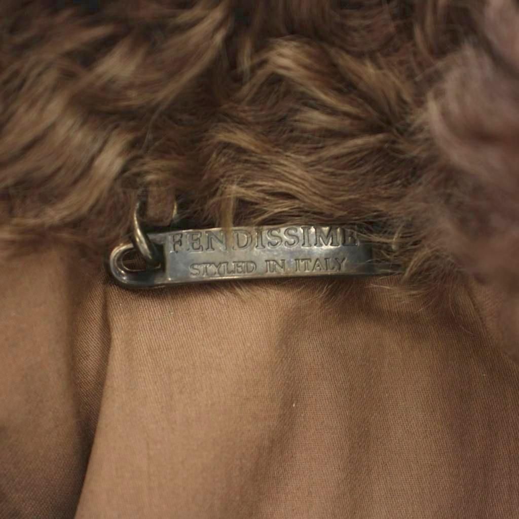 Fendi Ssime Fer Coat 36 Brown Silk Fur Lamb Collar Long Sleeve LP — view 4