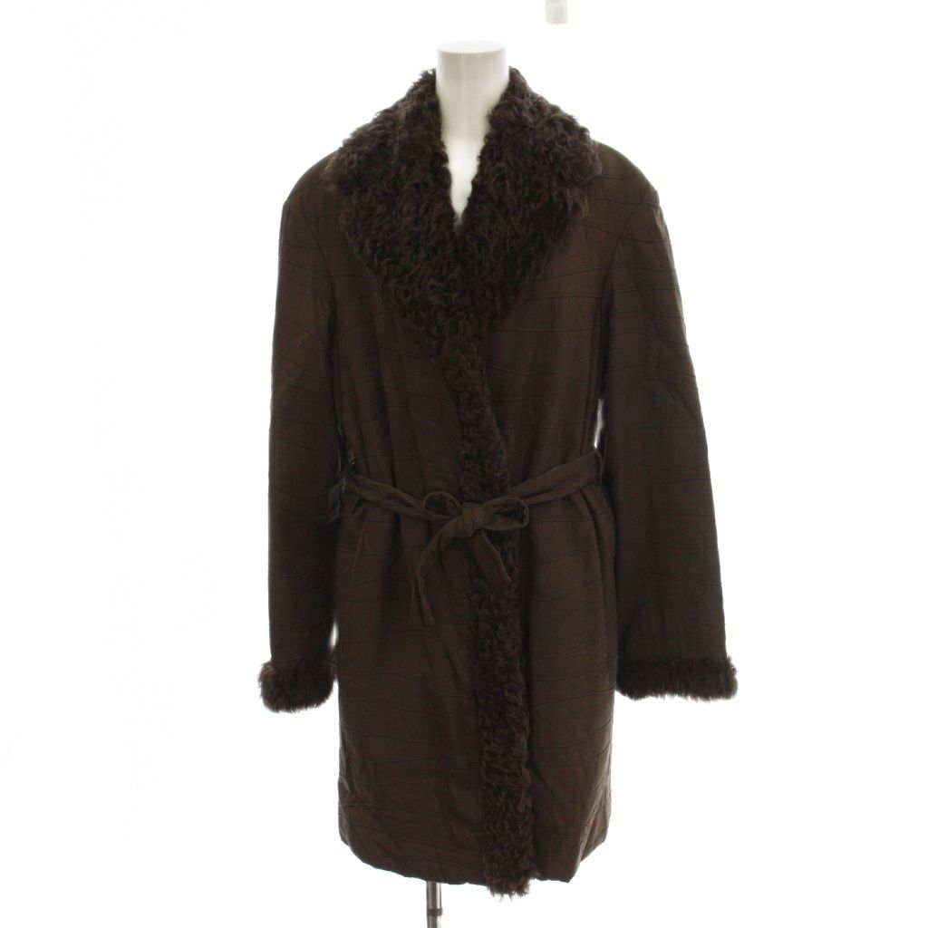 Fendi Ssime Fer Coat 36 Brown Silk Fur Lamb Collar Long Sleeve LP