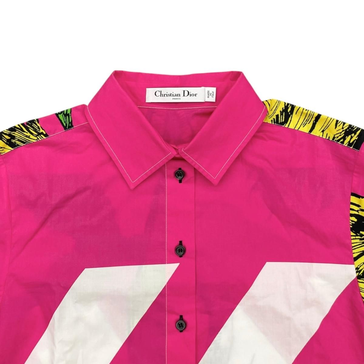 Dior Short Sleeve Shirt Tiger Print 34 Sizes Cotton Pink Yellow — view 3