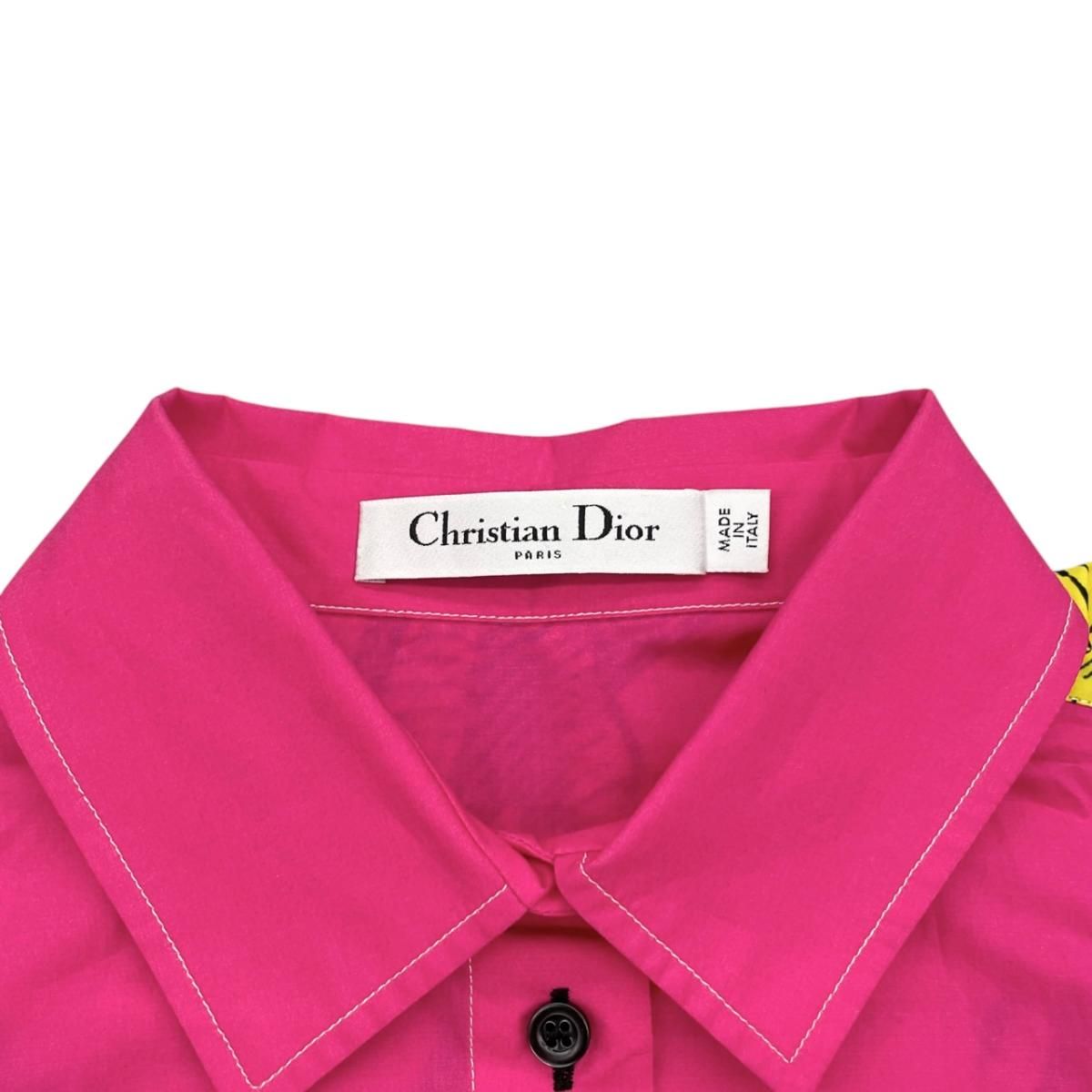 Dior Short Sleeve Shirt Tiger Print 34 Sizes Cotton Pink Yellow — view 7