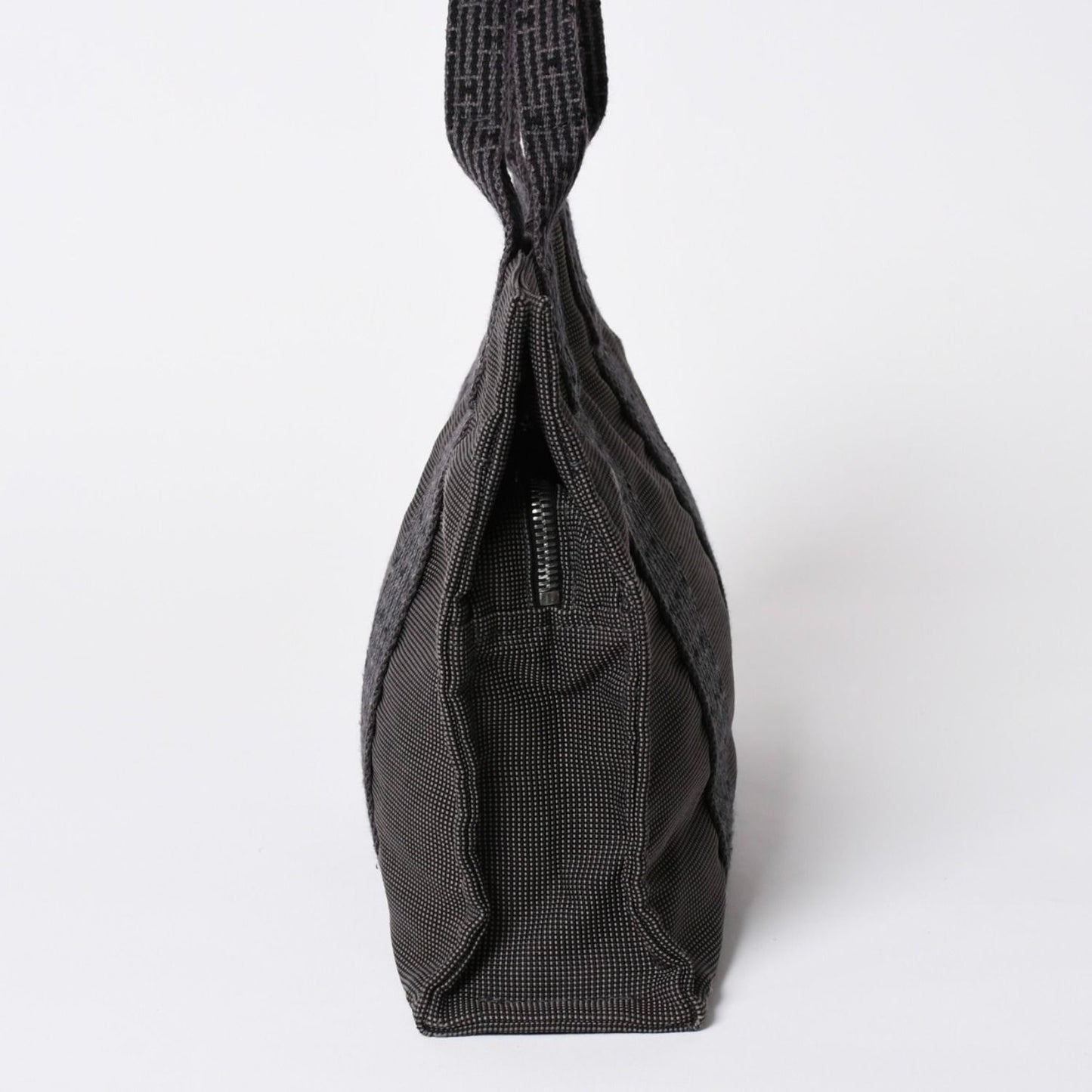 Hermes Her Line Tote Bag PM Dark Gray Nylon Canvas H Monogram Woven Pattern — view 4