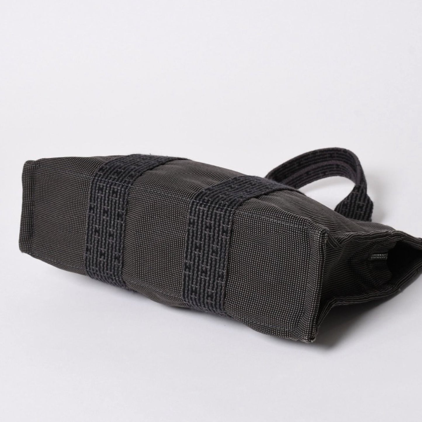 Hermes Her Line Tote Bag PM Dark Gray Nylon Canvas H Monogram Woven Pattern — view 8
