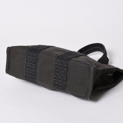 Hermes Her Line Tote Bag PM Dark Gray Nylon Canvas H Monogram Woven Pattern — view 8