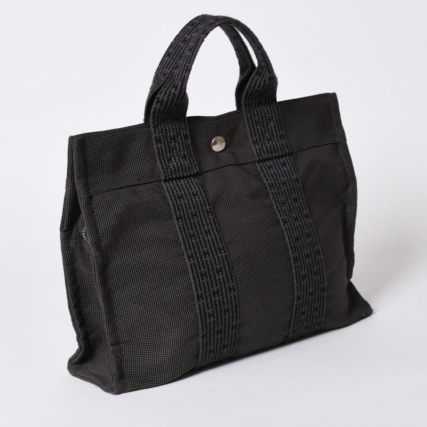 Hermes Her Line Tote Bag PM Dark Gray Nylon Canvas H Monogram Woven Pattern — view 3