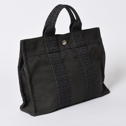 Hermes Her Line Tote Bag PM Dark Gray Nylon Canvas H Monogram Woven Pattern — view 3