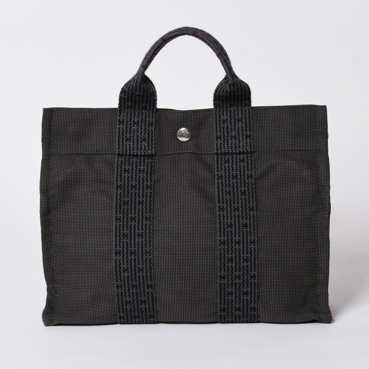 Hermes Her Line Tote Bag PM Dark Gray Nylon Canvas H Monogram Woven Pattern