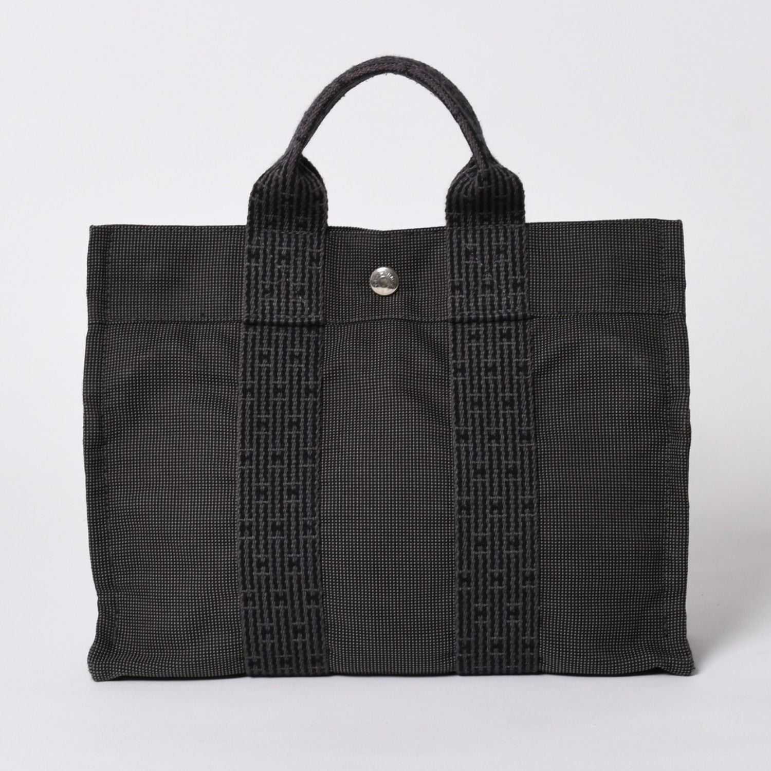 Hermes Her Line Tote Bag PM Dark Gray Nylon Canvas H Monogram Woven Pattern
