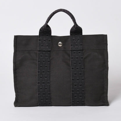 Hermes Her Line Tote Bag PM Dark Gray Nylon Canvas H Monogram Woven Pattern