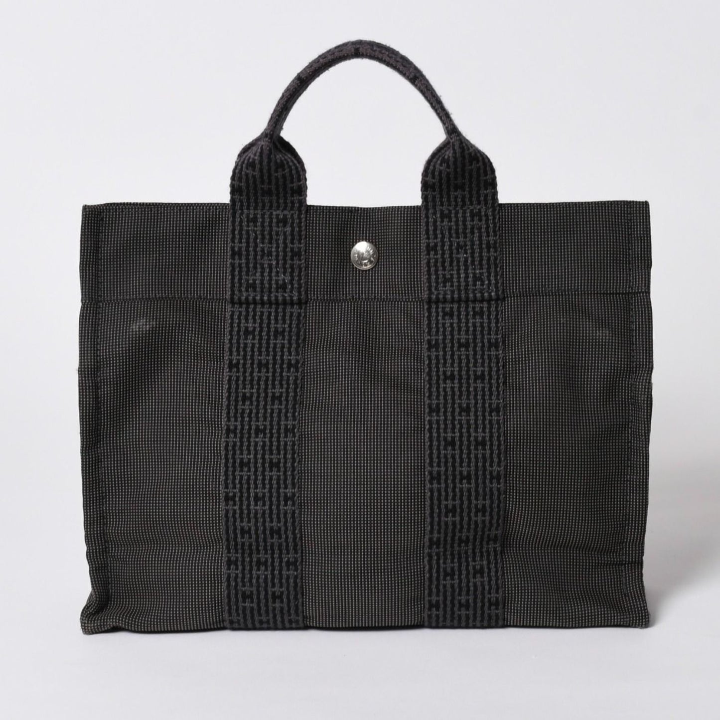 Hermes Her Line Tote Bag PM Dark Gray Nylon Canvas H Monogram Woven Pattern — view 2
