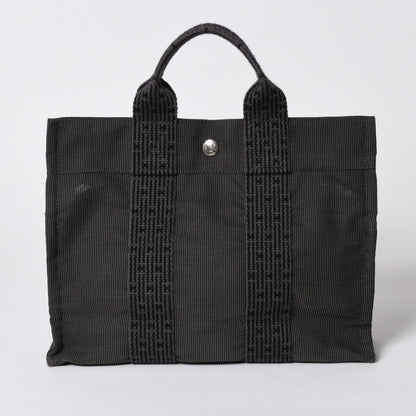 Hermes Her Line Tote Bag PM Dark Gray Nylon Canvas H Monogram Woven Pattern — view 2