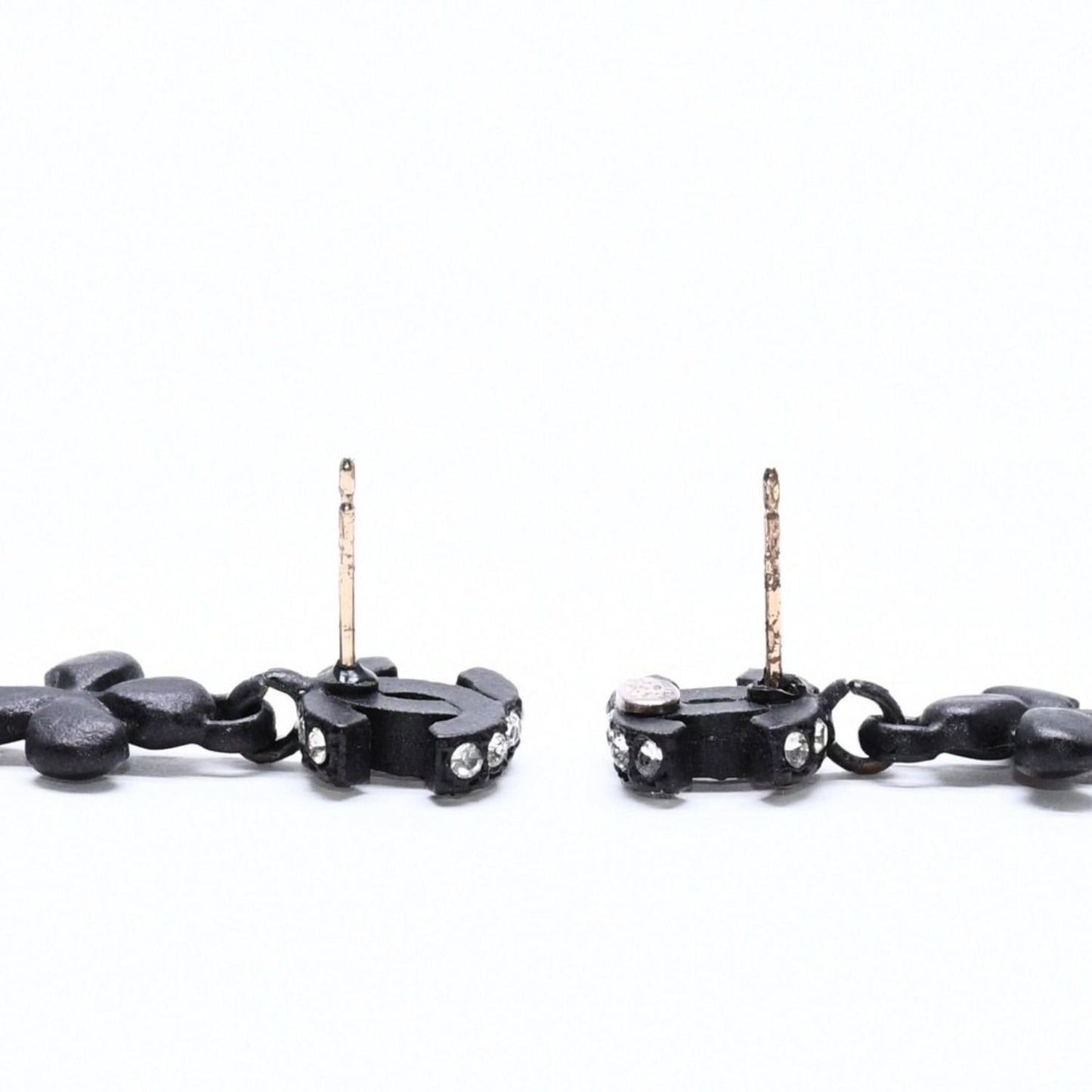 Chanel CC Logo Drop Earrings 01 Metal Rhinestone Black Clear — view 8