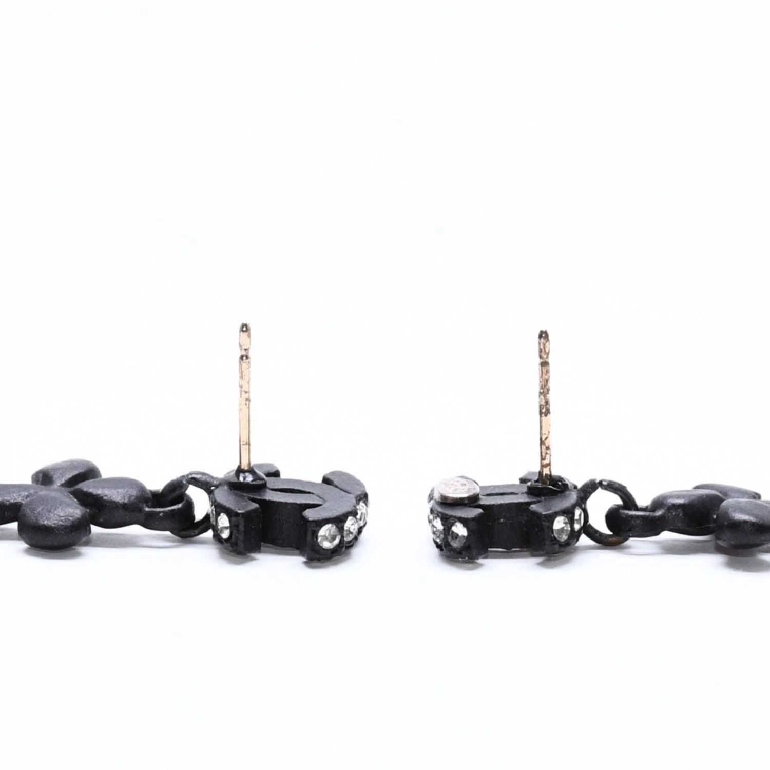 Chanel CC Logo Drop Earrings 01 Metal Rhinestone Black Clear — view 8