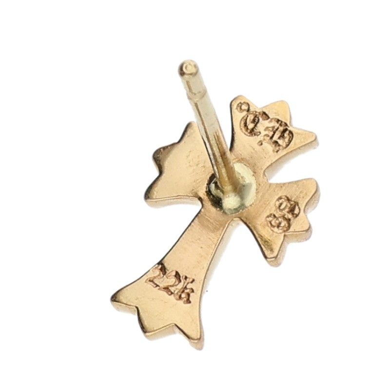Chrome Hearts 22K No2 CH 22K CH Cross Stud Gold Earrings — view 2