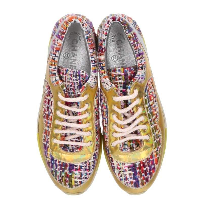 Chanel Tweed Contrast Patent Sneakers — view 3