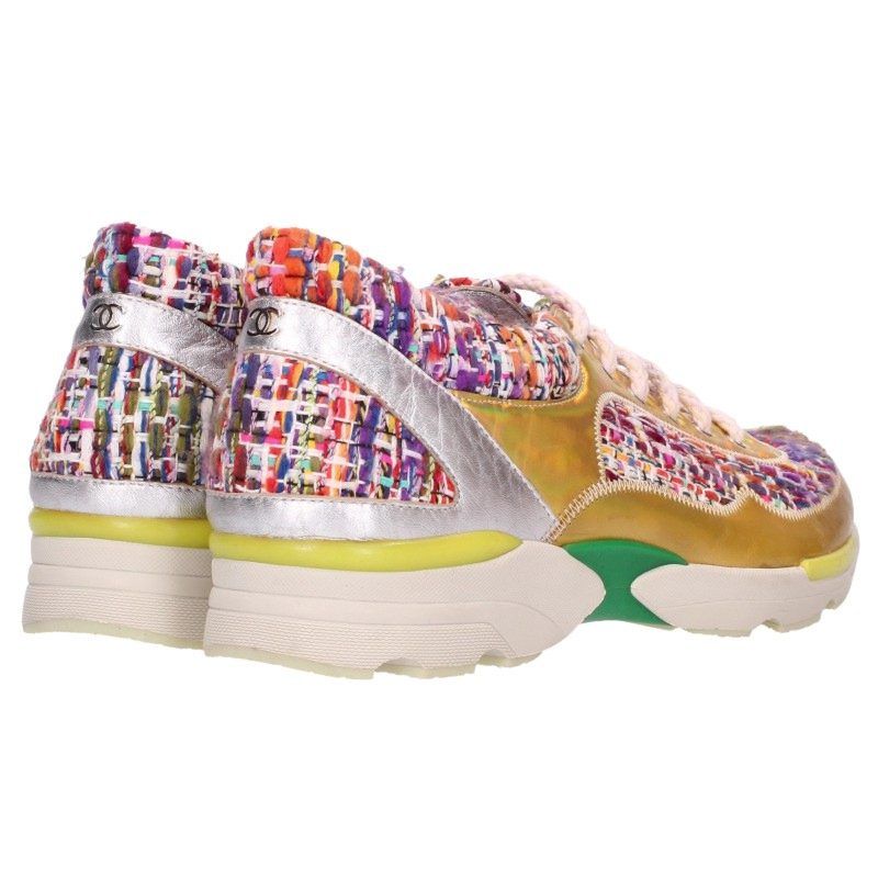 Chanel Tweed Contrast Patent Sneakers