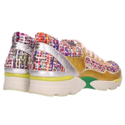 Chanel Tweed Contrast Patent Sneakers