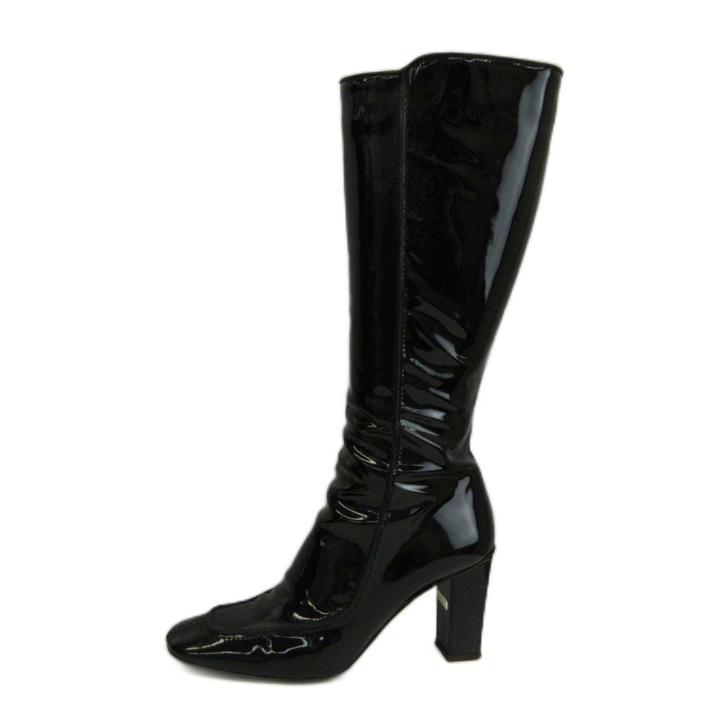 Celine Long Boots Patent Round Toe High Heels Black 38.5 — view 2