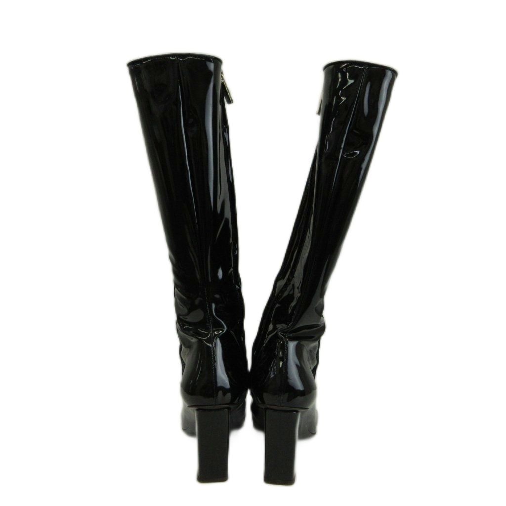 Celine Long Boots Patent Round Toe High Heels Black 38.5 — view 5
