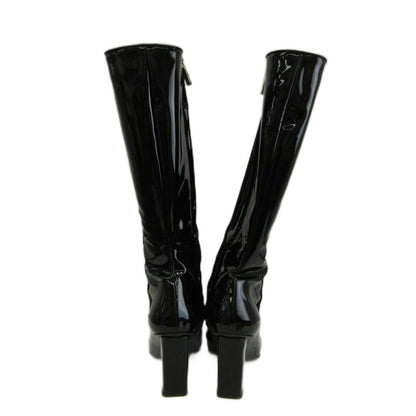 Celine Long Boots Patent Round Toe High Heels Black 38.5 — view 5