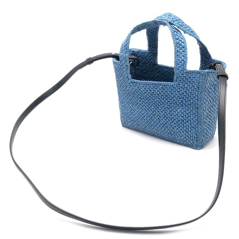Loewe Font Tote Mini Raffia Shoulder Bag with Blue — view 2