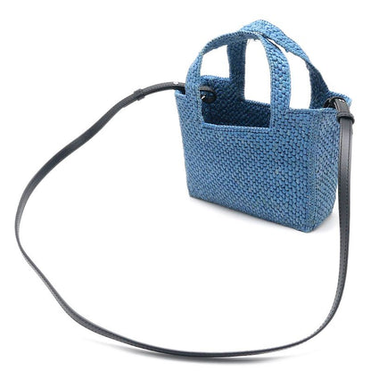Loewe Font Tote Mini Raffia Shoulder Bag with Blue — view 2